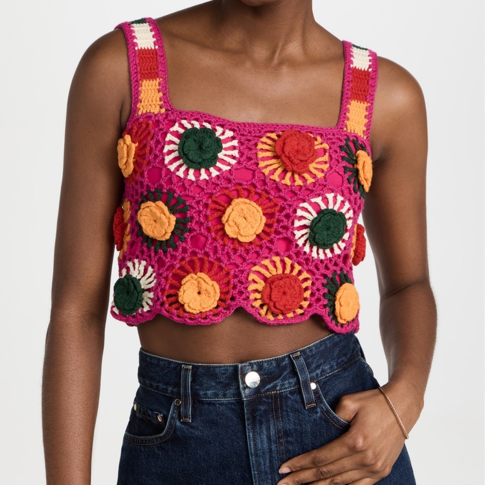 COPY - NWT Farm Rio Crochet Flower Top Size M